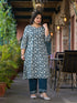 Women Plus Size Teal Pure Cotton Kurta Set